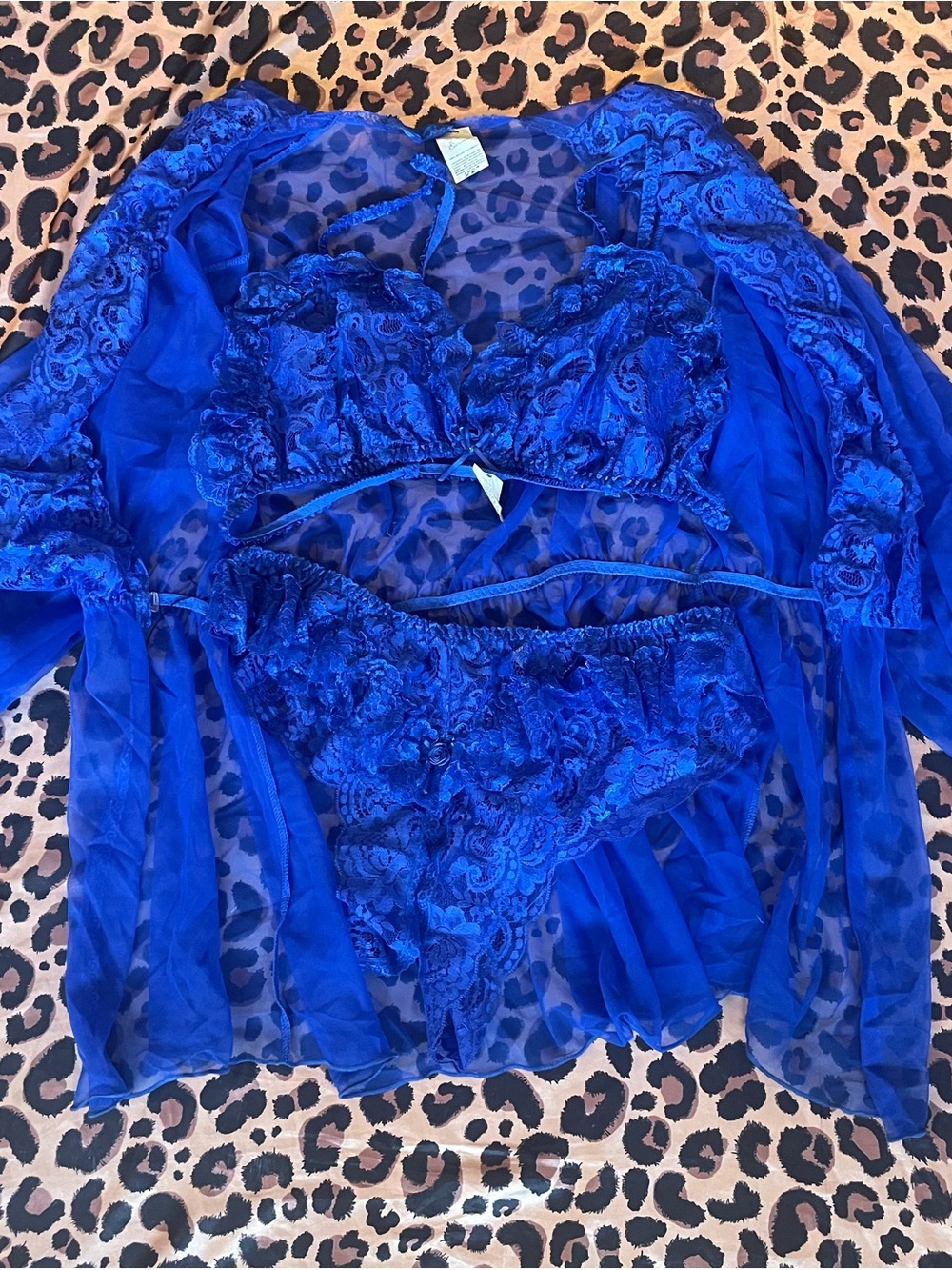Sheer Lace Mesh Kimono Top in Cobalt Blue
